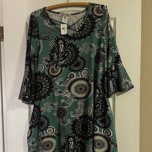 Cato Teal and Black Paisley Tunic